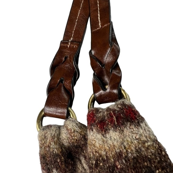 RARE EDDIE BAUER Brown Wool Blend Shoulder Tote Bag Leather Braided Straps - Picture 14 of 16